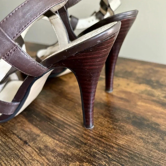 💫HP| Nine West|Dark Brown Leather Gladiator 3.5” Heel Ankle Strap Sandal Sz 7.5 - Picture 3 of 8
